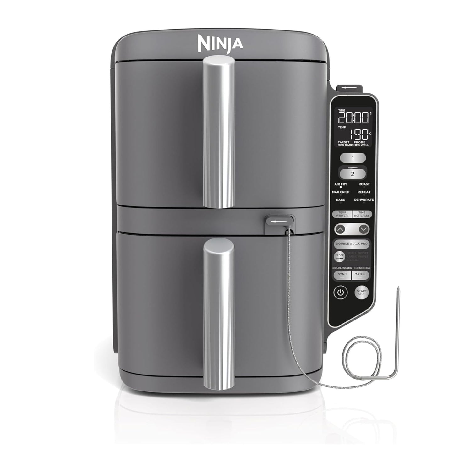 Ninja Double Stack XL Air Fryer, Friteuse verticale sans huile, 2 tiroirs, capacité 9,5 L, 6 fonctions, 8 portions, avec thermosonde SmartCook, SL451E