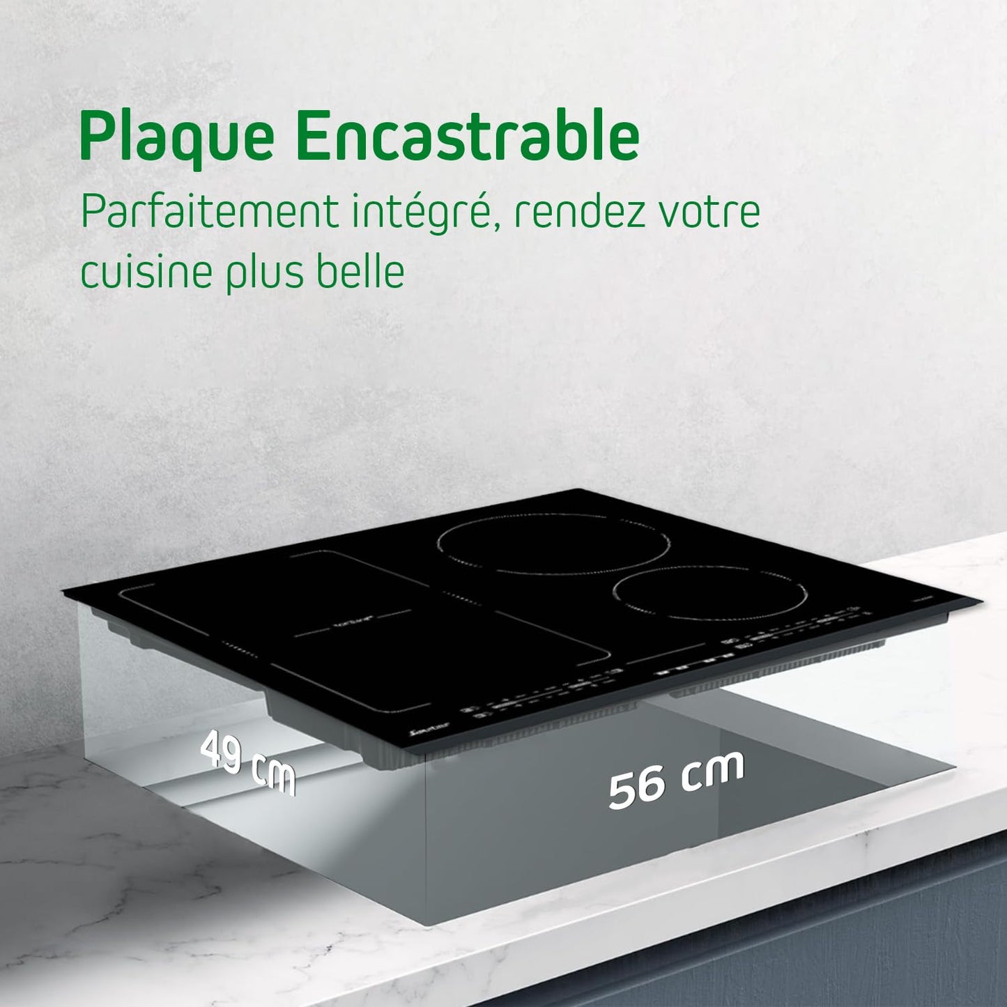 Sauter - SPI4664B - Plaque Induction - Table de Cuisson Encastrable - Noir - 4 Foyers - 7200W - Dimensions Encastrement : 56x49cm - Espace Grand Plat - Fabriqué en France