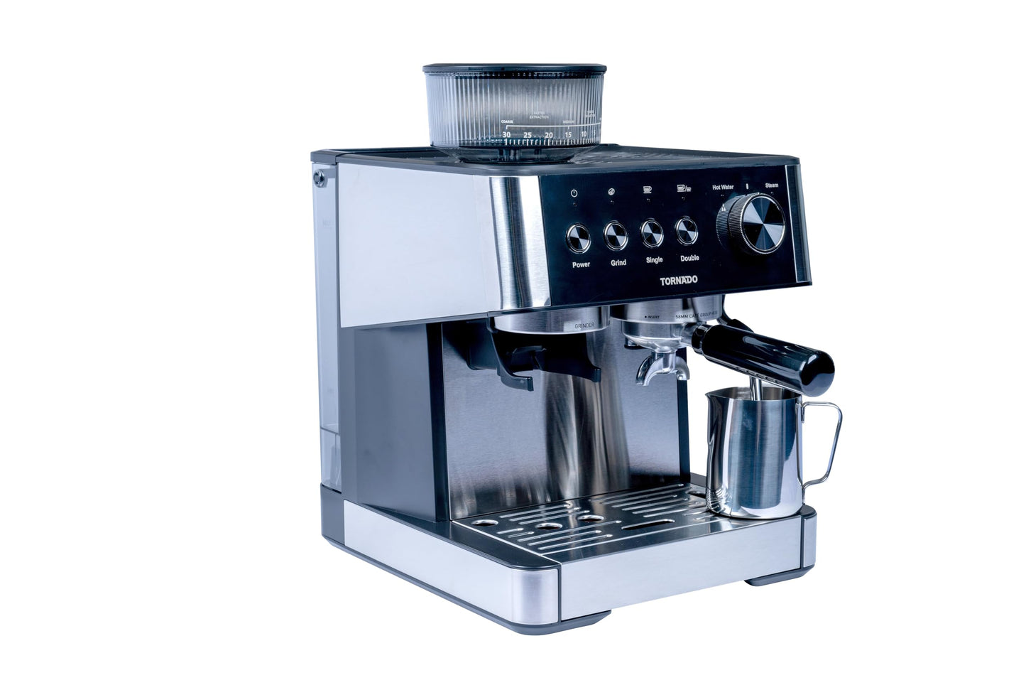 Tornado TCM-5431-GS Machine À Expresso Semi-Automatique, 2,3 L, BROYEUR INTÉGRÉ, CAFÉ en Grains ET MOULU, Noir