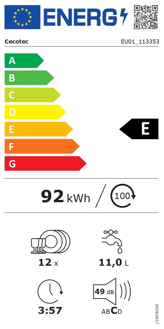 Cecotec Lave-vaisselle Intégrable 60cm Bolero Aguazero 6110 Full-BI. 1850W, 12 Couverts et 7 Programmes, Fonction Demi-charge, Programme 3 en 1, Départ Différé, Dry+ et KidBlock, Panier à Couverts.