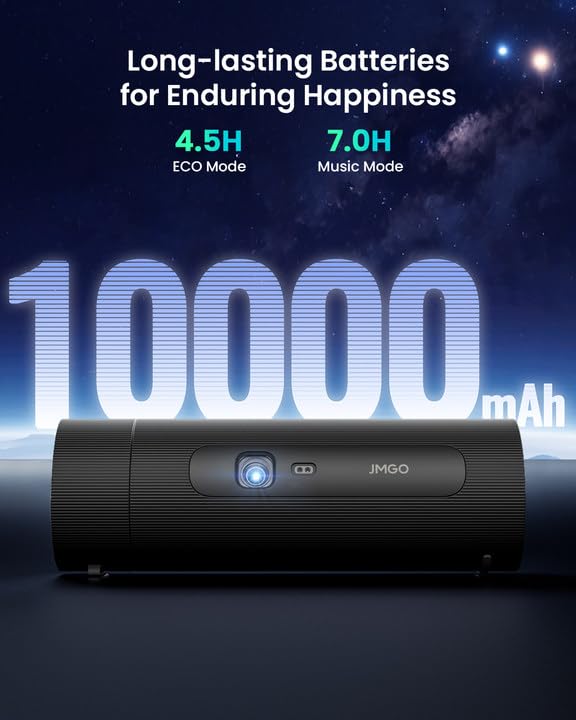 JMGO PicoFlix Mini Videoprojecteur Portable Extérieur avec Google TV, Netflix, 1080P, 420 ISO Lumens, Batterie de 4,5 Heures, Vidéoprojecteur Home Cinéma 200", HDR10, Gimbal, Haut-parleurs 10W