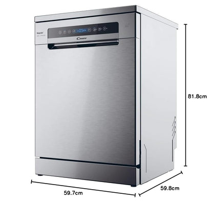 CANDY - Lave-Vaisselle - Pose Libre - 14 Couverts - Classe Énergétique C - Maxi Cuve, Wash & Dry 35 min, Ouverture Automatique, Contrôle à Distance - Inox - 60 x 82 cm - Modèle CF 4C6F0X
