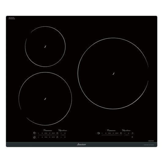 Sauter - SPI9544B - Plaque Induction - Table de Cuisson Encastrable - Noir - 3 Foyers - 7400W - Dimensions Encastrement : 56x49cm - Grand Foyer 28 cm - Fabriqué en France
