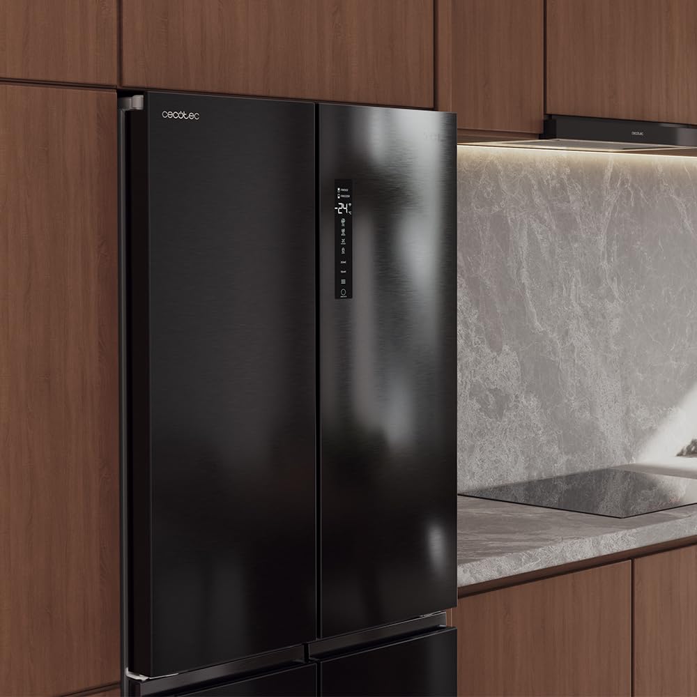 Cecotec Réfrigérateur 4 Portes Total No Frost Bolero CoolMarket 4D 394 Dark E, 394 Litres, Hauteur 170 cm et 70 cm Largeur, Tiroir Température Variable, Compresseur Inverter, ATT Antibactérien