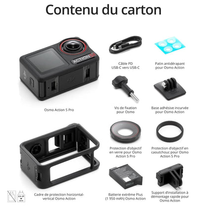DJI Bundle Standard Osmo Action 5 Pro, Caméra Étanche avec Capteur 1/1,3", Vidéo 4K/120 IPS, Suivi de Sujet, Stabilisation, Double Écran Tactile OLED, Caméra d’Action 4K Idéale pour Sports, Vlog