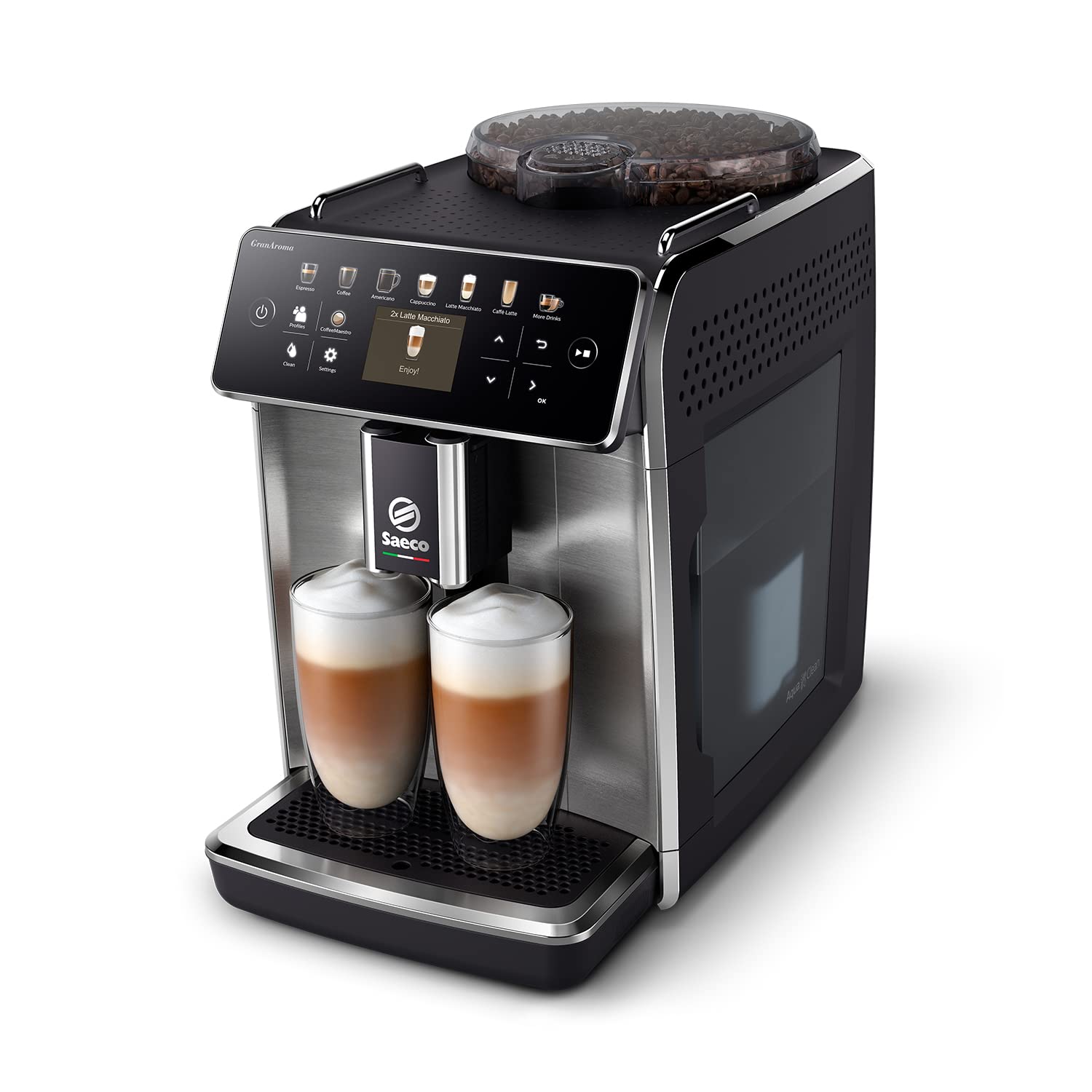 Saeco GranAroma Machine Expresso - Café à Grain - 16 Spécialités de Café, Écran Couleur Intuitif, 4 Profils Utilisateur, Broyeur en Céramique (SM6585/00)