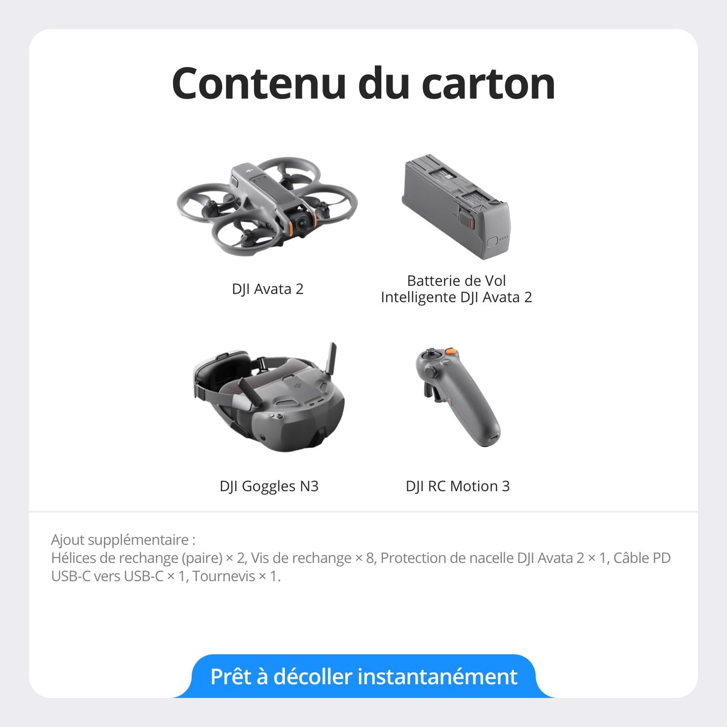 Bundle Fly Smart DJI Avata 2 (une batterie), drone FPV avec caméra 4K, expérience immersive, protection d’hélice intégrée, FOV de 155°, drone caméra a