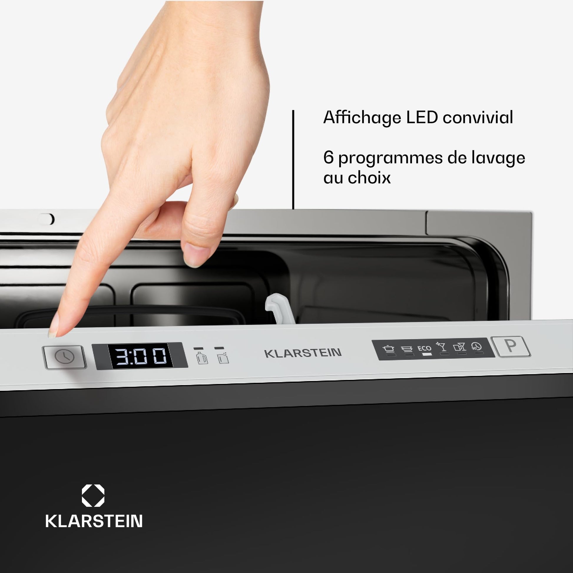 Klarstein Lave Vaisselle Encastrable - Compact 45 cm, 6 Couverts, Programme UV Hygiène, AquaStop Sécurité, Classe Énergie D, Silencieux 47 dB, Commande Intuitive