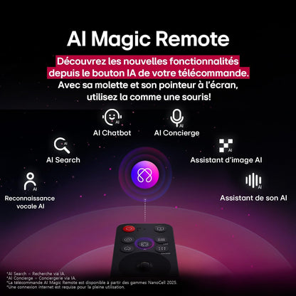 LG TV QNED AI 2025 | 65QNED8E | 65'' (165cm) | 4K UHD | HDR10 | webOS 25 | Télécommade AI Magic Remote | Alexa, Google Assistant | Netflix Disney+ CANAL+ Prime Video | AirPlay 2 | Luminosité éclatante