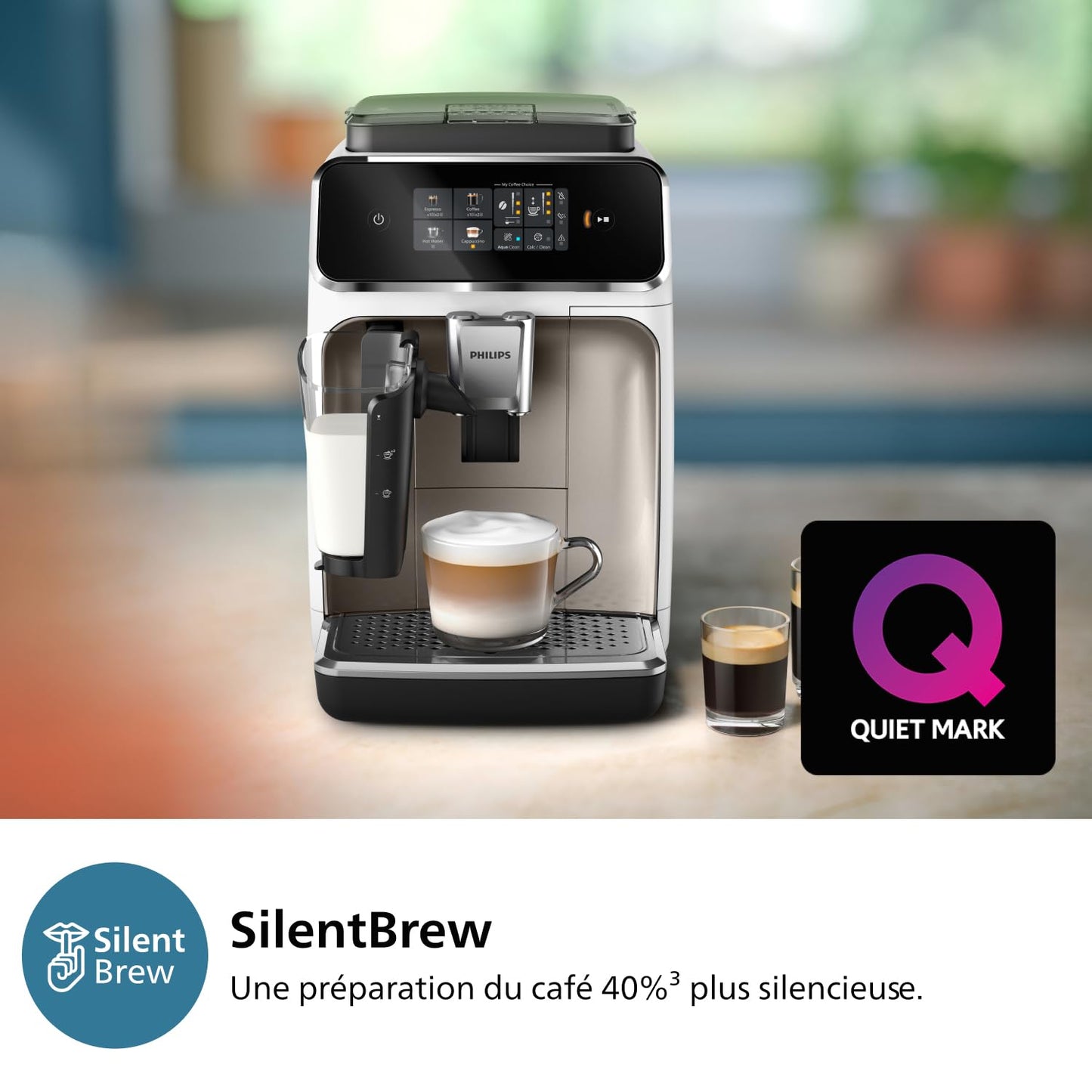 Philips Machine à Expresso Automatique Série 2300-4 Boissons, Écran tactile couleur moderne, Système de lait LatteGo, SilentBrew, Broyeur en Céramique
