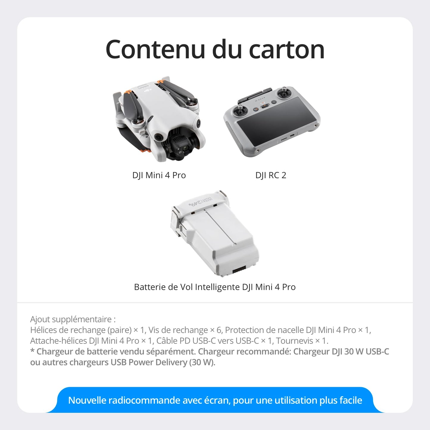 DJI Mini 4 Pro (DJI RC 2), Mini Drone Pliable avec Caméra 4K pour Adultes, Moins de 0,549 lb/249 g, Temps de Vol 34 min, Transmission Vidéo 20 km, Détection Omnidirectionnelle, C0