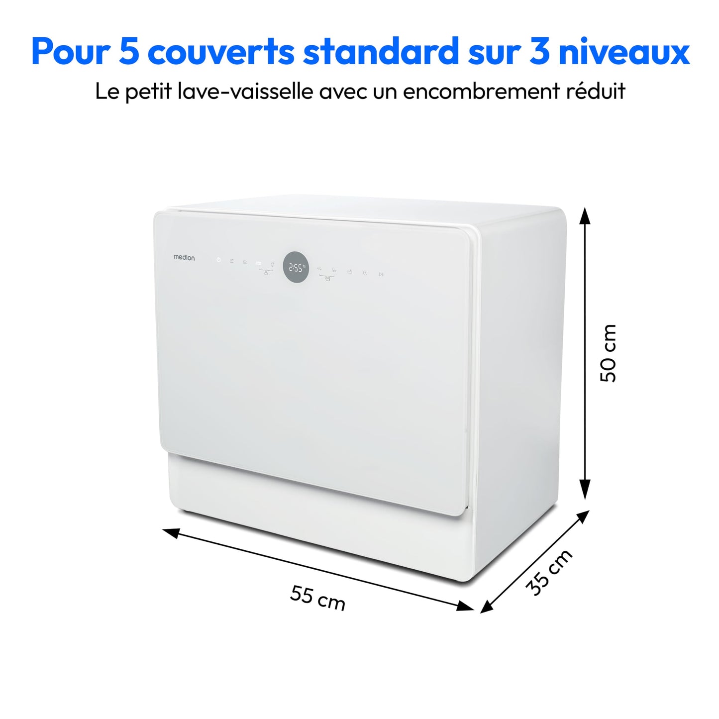 MEDION Mini lave-vaisselle DWT50 (lave-vaisselle de table, lave-vaisselle, 5 couverts, fonctionne avec/sans raccordement à l'eau, fonction seau, 35 cm