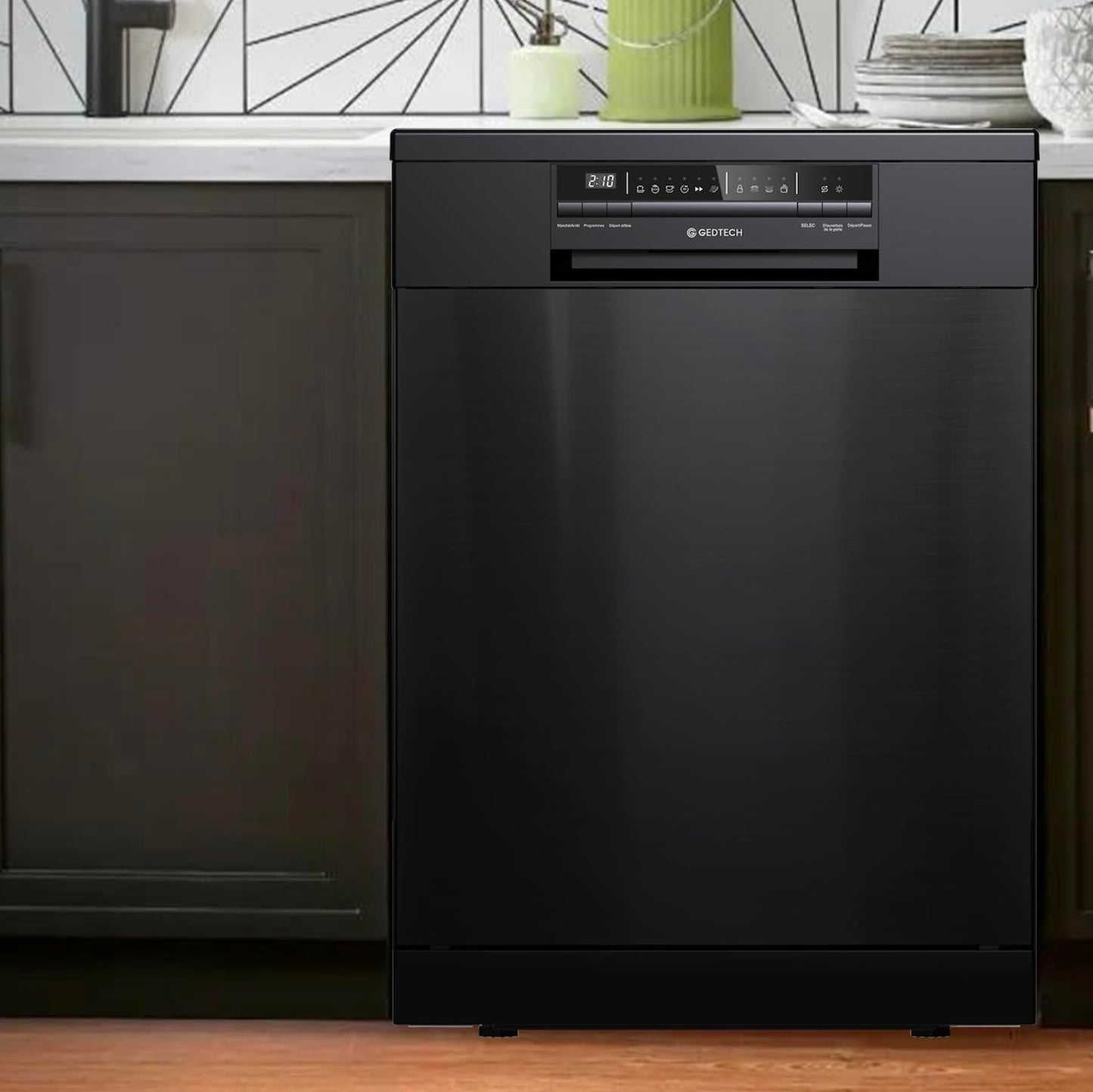 GEDTECH Lave-vaisselle GLV1542DX 15cv - Tiroir à couverts - 42 dB - Ultra silencieux - Départ Différé - Eco - Intensif - Rapide – Faible conso - Classe C - Dark Inox - Protection enfant