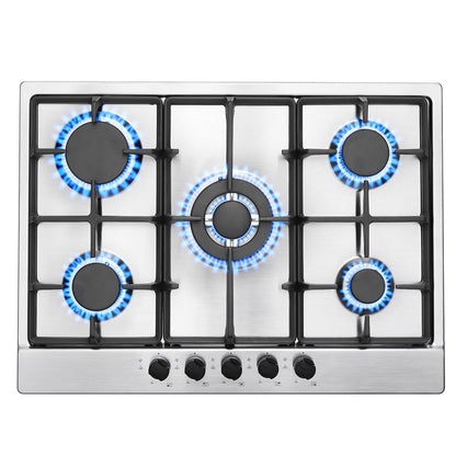 SNDOAS Plaque de Cuisson Gaz 5 Feux, Plaque Gaz avec Panneau en Acier Inoxydable, Sécurité Thermocouple, Convient pour le Gaz Naturel/Propane, 68cm, 10480 W, 220-240 V