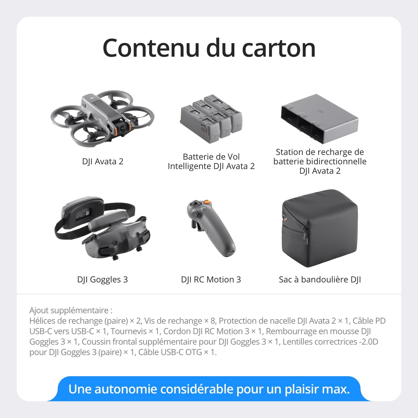 DJI Bundle Fly More Avata 2 (Trois Batteries), Drone FPV avec Caméra 4K, Acrobaties en Une Touche, Protection d’hélice intégrée, Drone Caméra avec Goggles 3 et RC Motion 3