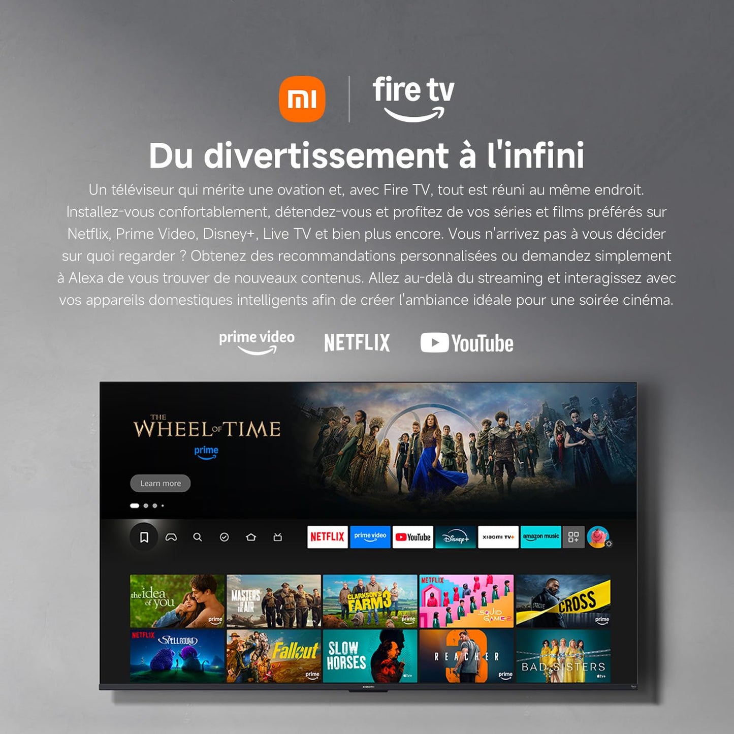 XIAOMI TV F 65, 165 cm (65 Pouces), 4K UHD, Smart TV, Fire TV, Contrôle Vocal Alexa, HDR10, MEMC, Mode Game Boost 120Hz, 2Go+32Go, Compatible avec AirPlay