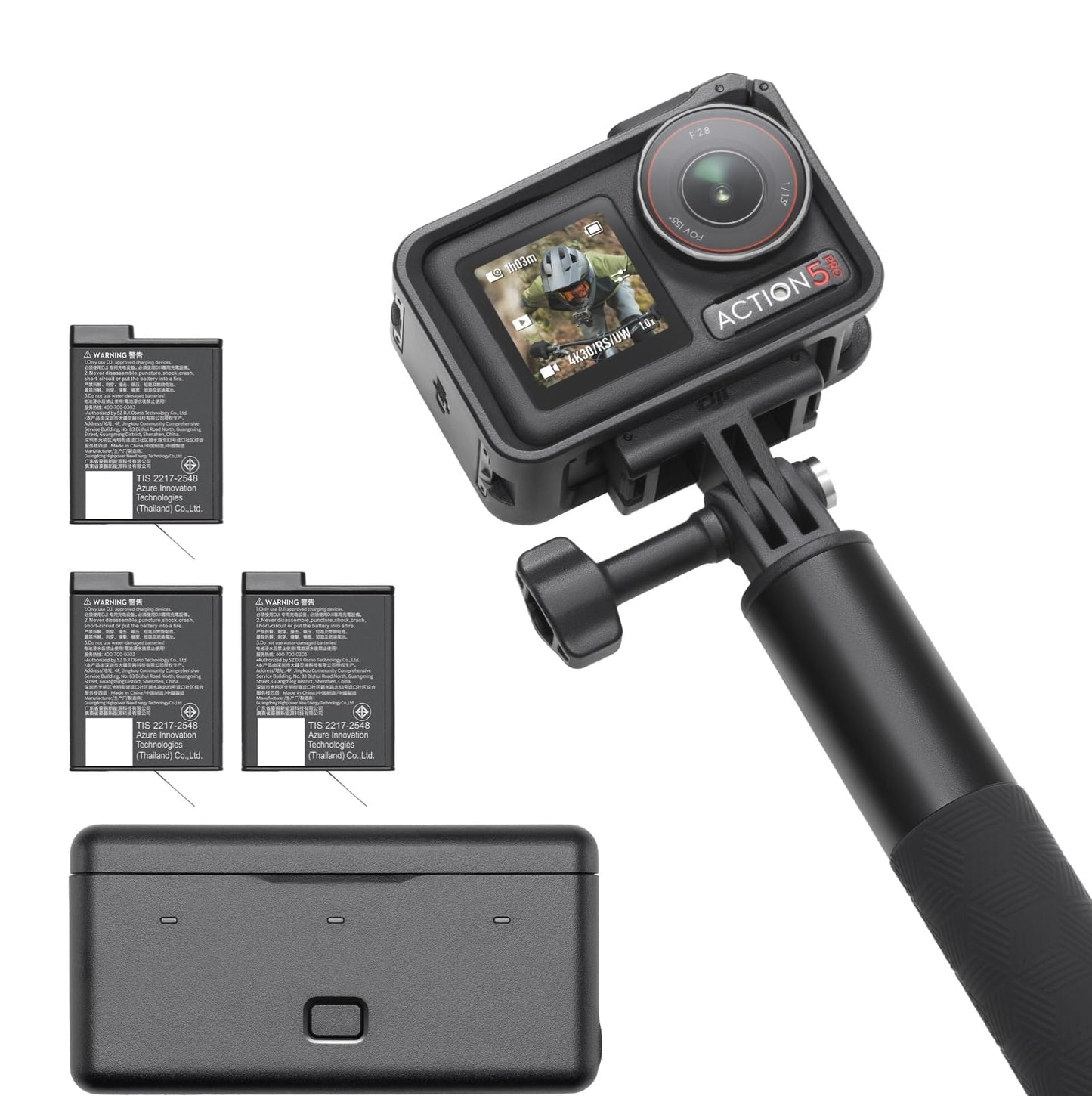 DJI Bundle Aventure Osmo Action 5 Pro, Caméra d’Action 4K avec Capteur 1/1,3", 12 h d’Autonomie Étendue avec 3 Batt., Stabilisation, Double Écran Tactile OLED, Mini Caméra d’Action pour Voyage, Vlog