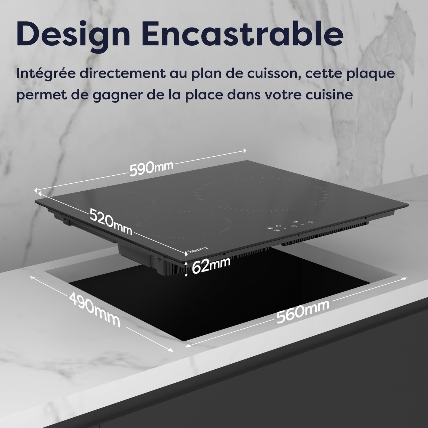 Ciarra CABBIH3-A Plaque Induction 3 Feux 5600W, 60CM Plaque de Cuisson Verre, Contrôle Tactile, Minuterie, Sécurité Enfant