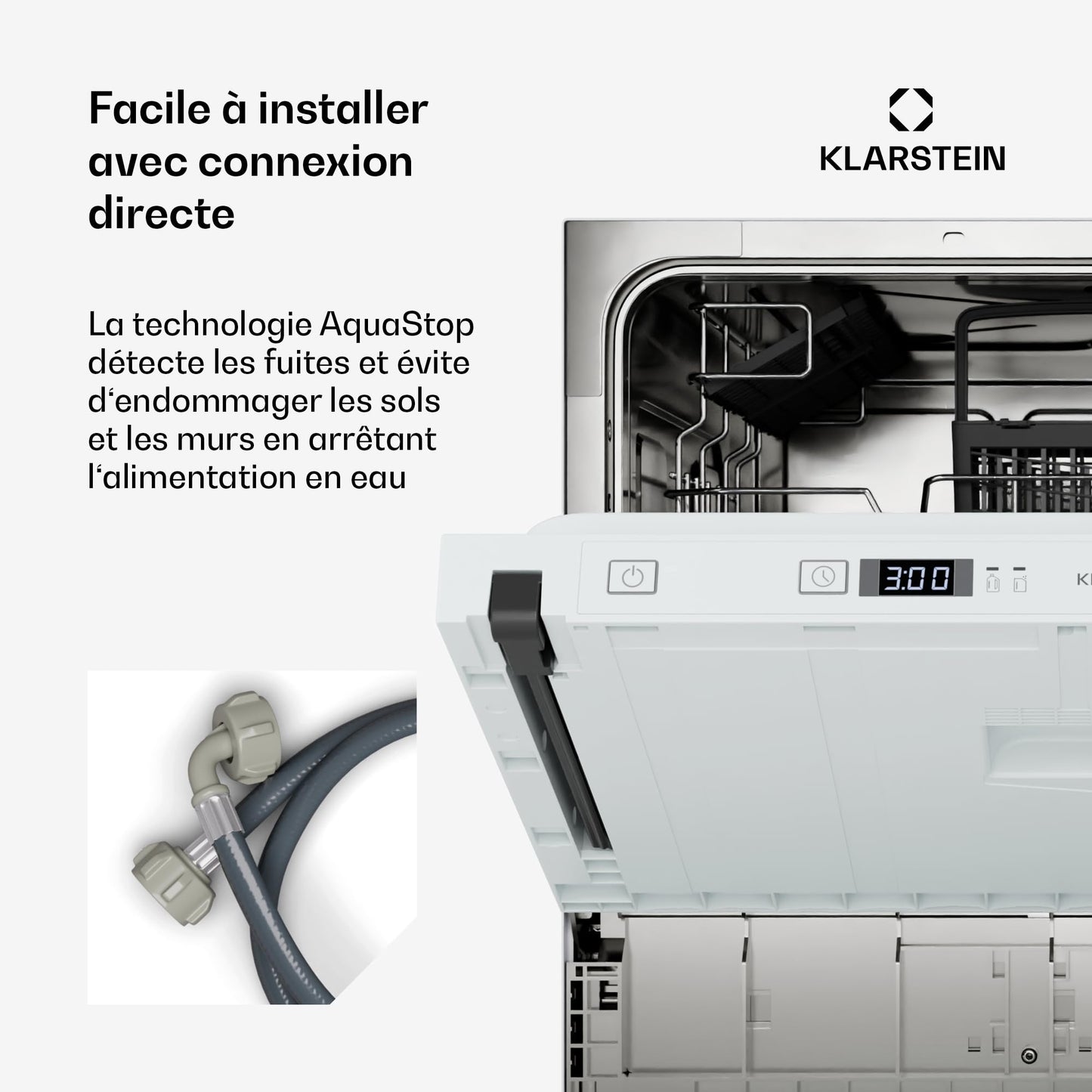 Klarstein Lave Vaisselle Encastrable - Compact 45 cm, 6 Couverts, Programme UV Hygiène, AquaStop Sécurité, Classe Énergie D, Silencieux 47 dB, Commande Intuitive