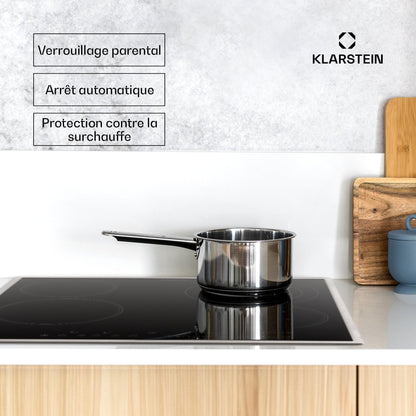 Klarstein Plaque Vitrocéramique Encastrable 6500W, Table de Cuisson Induction 4 Feux, Contrôle Tactile, Table de Cuisson Électrique 4 Foyers