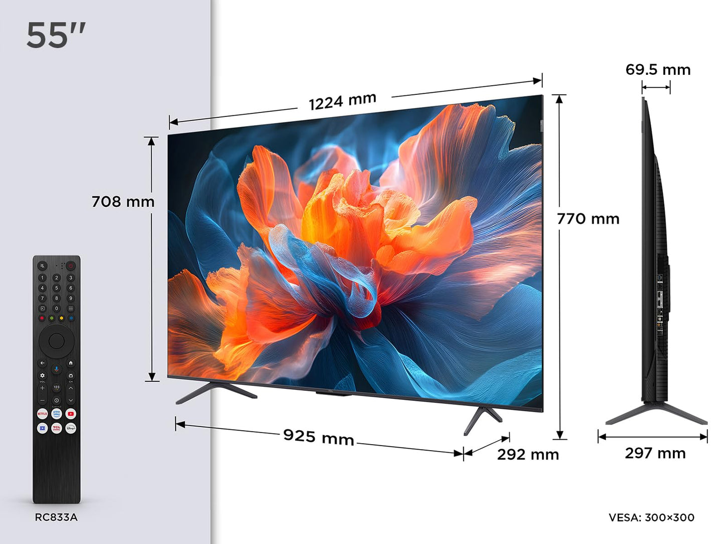 TCL 55T8C 55" QLED 4K HDR Ultra HD TV, Smart TV Powered by Google TV (Dolby Vision & Atmos, 144Hz Motion Clarity Pro, FreeSync, Onkyo 2.1 Sound, Voice