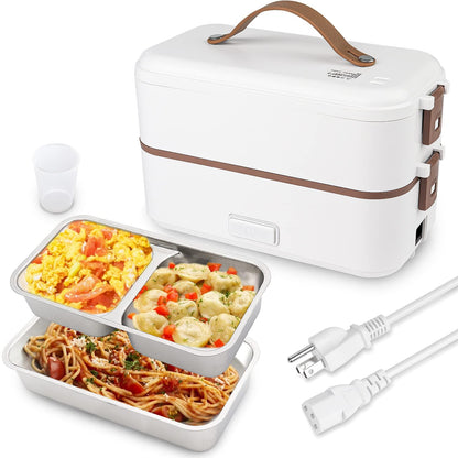 Self Cooking Electric Lunch Box, Toursion Mini Rice Cooker, 2 couches Steamer Lunch Box for Home Office School Travel Cook Raw Food, 800 ML/110 V (Only the Wall PLUG)