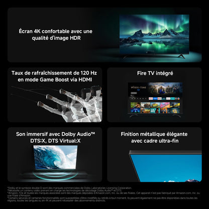 XIAOMI TV F 65, 165 cm (65 Pouces), 4K UHD, Smart TV, Fire TV, Contrôle Vocal Alexa, HDR10, MEMC, Mode Game Boost 120Hz, 2Go+32Go, Compatible avec AirPlay