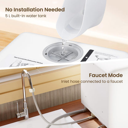 HAVA mini lave vaisselle, 6 programmes portables avec réservoir d'eau intégré de 5 L, aucun branchement nécessaire, fonction de soin de bébé et de séchage à l'air pour appartements et camping-cars