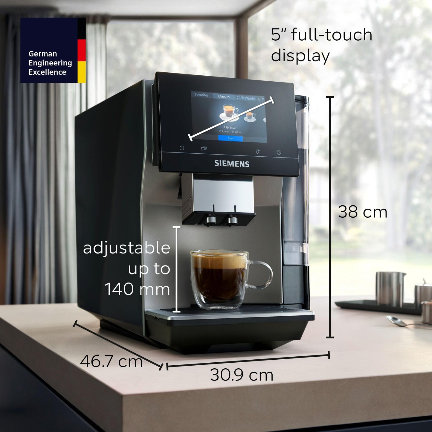 SIEMENS EQ700 Machine à café entièrement automatique grain à tasse, écran tactile de 5 pouces, préparation froide et lente de préparation, cappuccinatore, plus de 34 boissons de café, connexion au