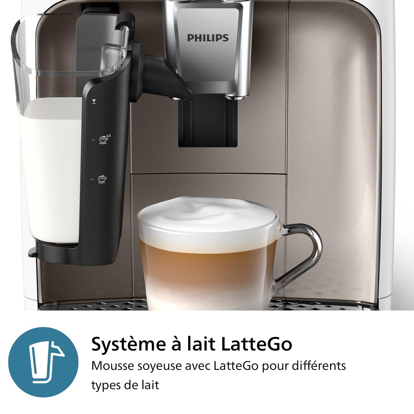 Philips Machine à Expresso Automatique Série 2300-4 Boissons, Écran tactile couleur moderne, Système de lait LatteGo, SilentBrew, Broyeur en Céramique