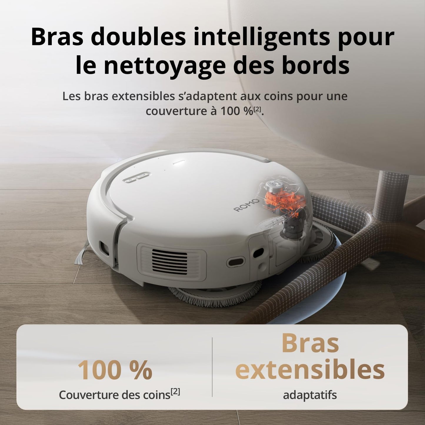 DJI ROMO S Robot Aspirateur Laveur, Aspirateur Robot de 25 000 Pa, détection de Niveau Drone, Deux Bras robotiques, 200 Jours sans Maintenance, Lavage et séchage Auto des tampons de serpillière