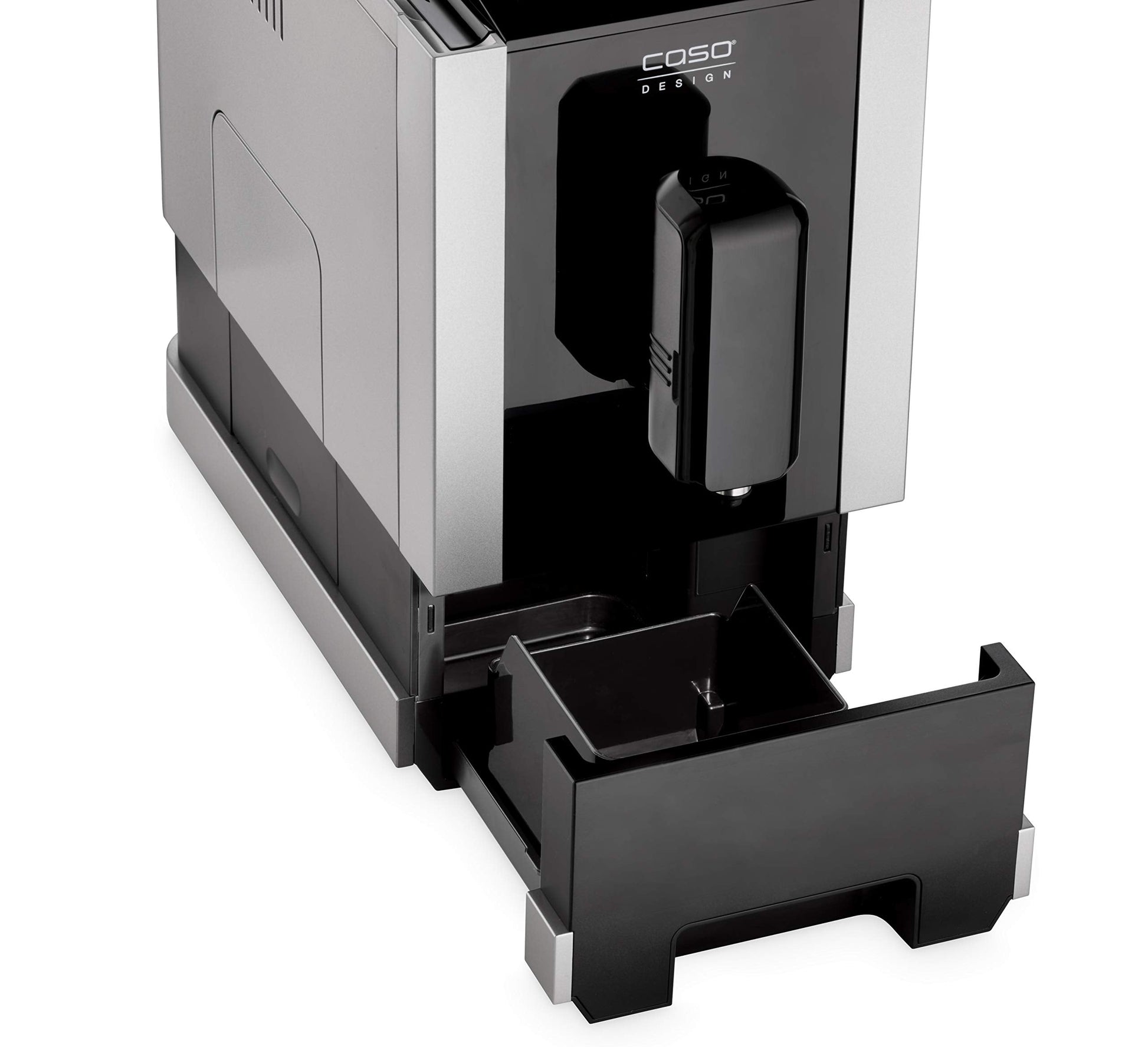 CASO Café Crema Touch Machine à café automatique design avec tuyau et réservoir à lait, broyeur conique réglable en continu, prêt à l'emploi, toutes les spécialités de café par toucher, noir, acier