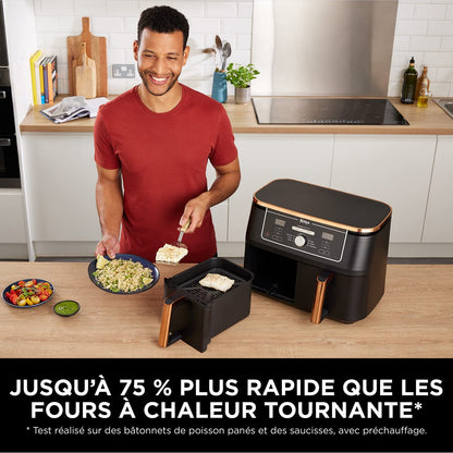 Ninja Foodi MAX Dual Zone Air Fryer, Friteuse sans huile, 2 tiroirs, 9,5 L, 6-en-1 (Air Fry, Max Crisp, rôtir, cuire, réchauffer, déshydrater), exclus