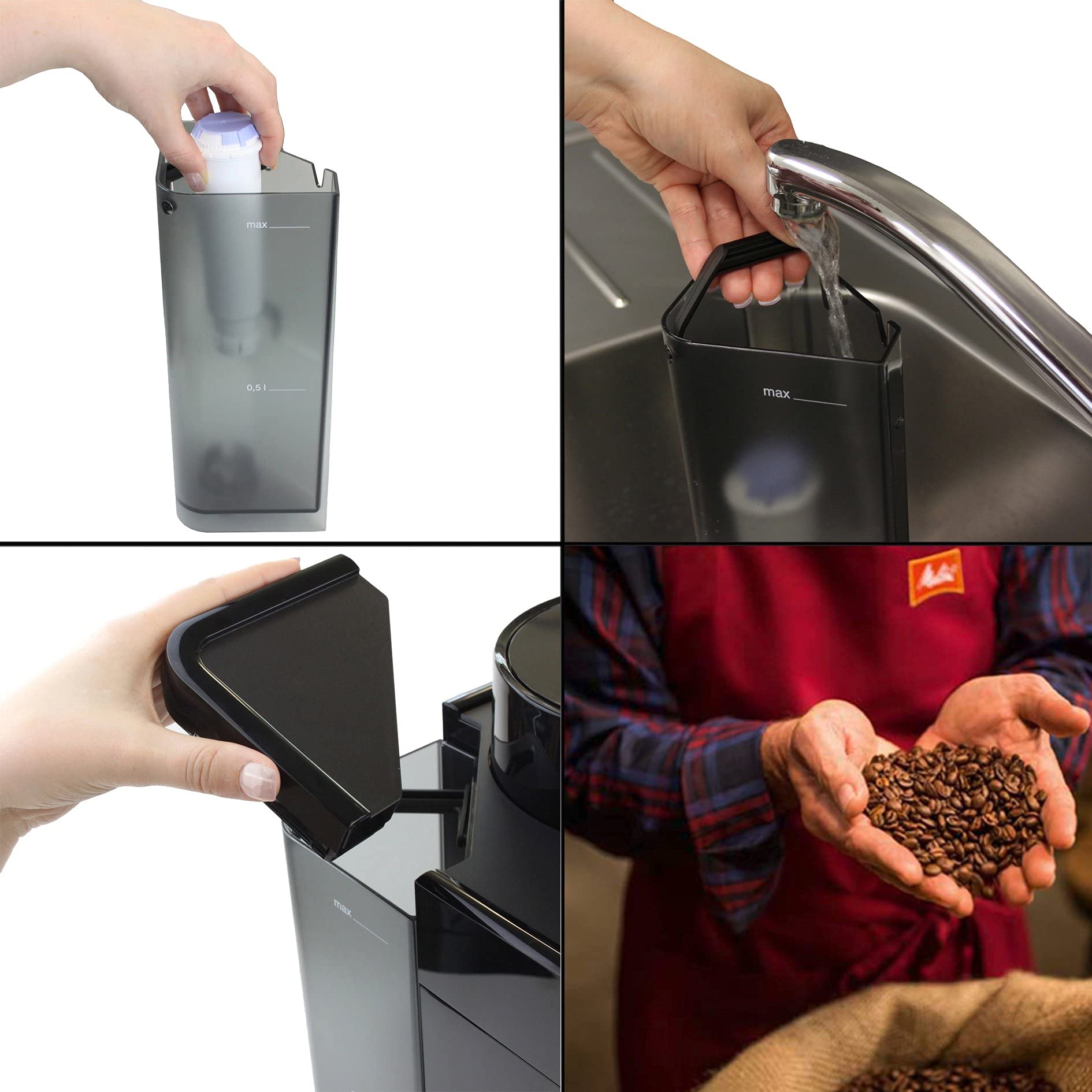 Melitta Passione F530-102 Cafetière automatique avec moulin à café en grains, système de lait, nettoyage automatique, personnalisable, 15 bars, noir (reconditionné)