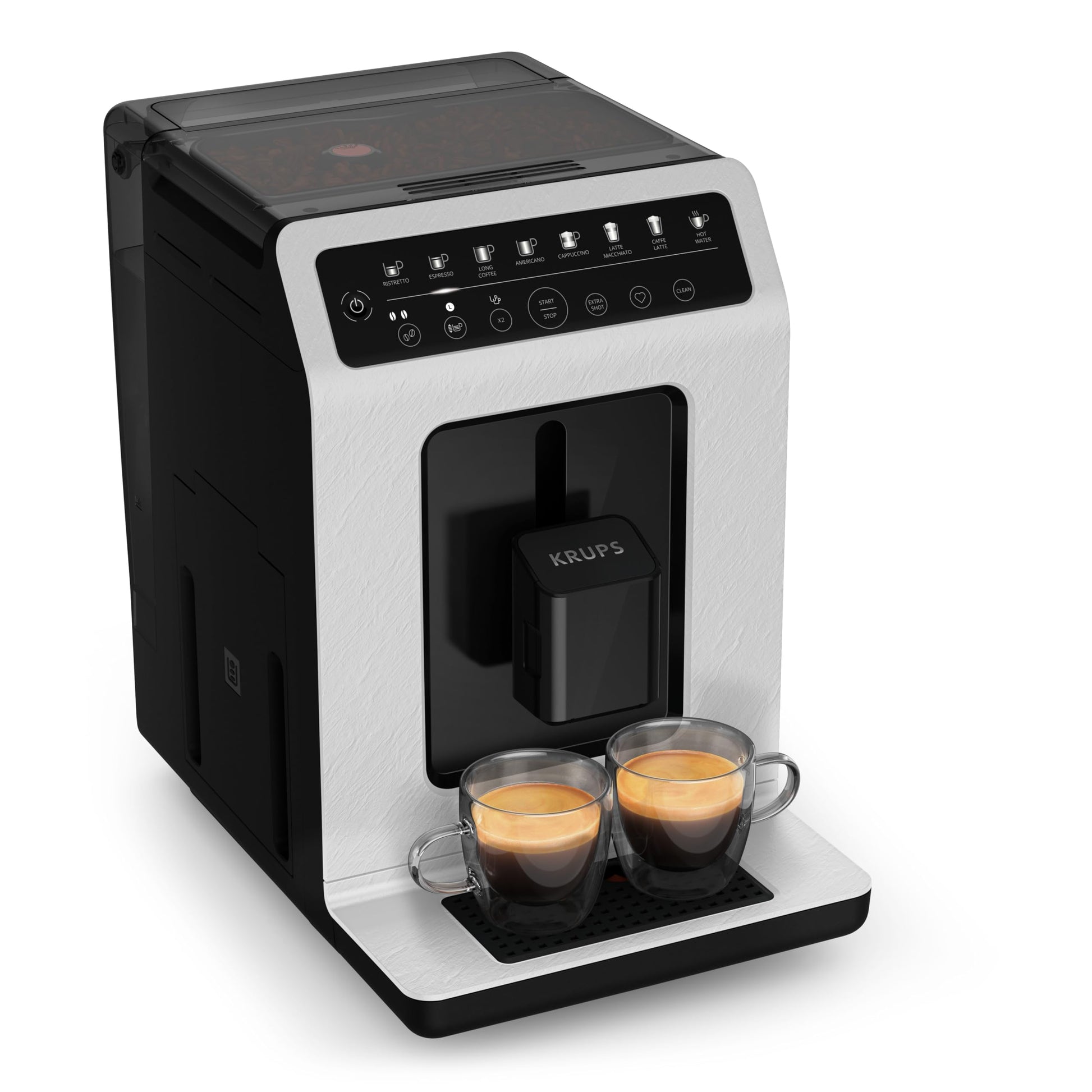 Machine cappuccino et expresso automatique KRUPS Evidence Eco-Design, goût exceptionnel, Quattro Force, boissons à base de lait grâce au système One-Touch, 8boissons préréglées, EA897A