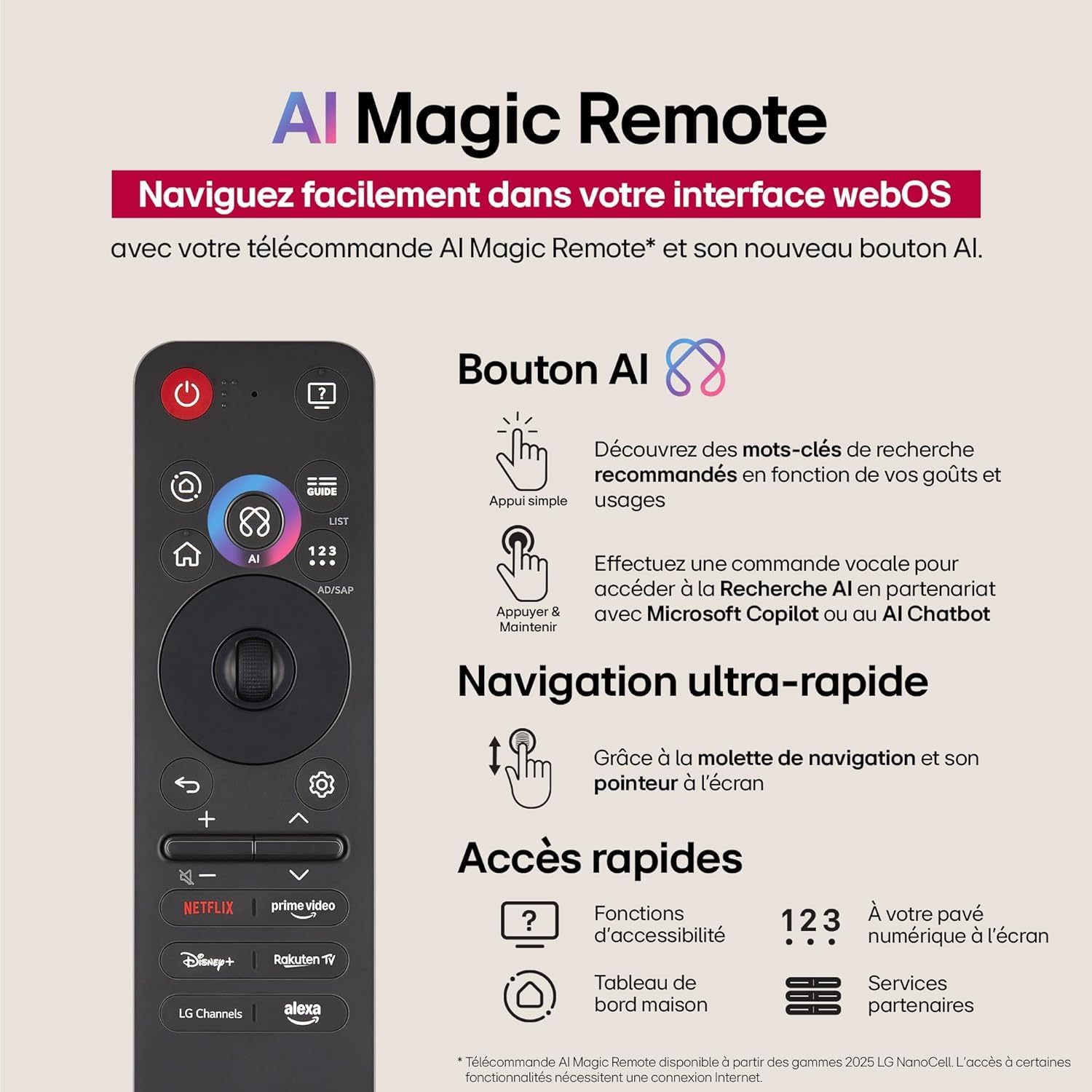 LG TV NANOCELL AI 2025 | 55NANO90| 55'' (139cm) | 4K UHD | HDR10 |webOS 25 | Télécommade AI Magic Remote | Alexa, Google Assistant | Netflix Disney+ Canal+ Prime Video | AirPlay 2 | Couleurs Pures