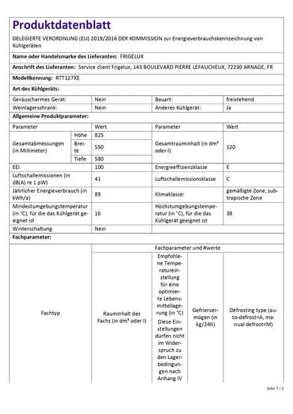 FrigeluX Réfrigérateur Table Top Silver RTT127XE 120L