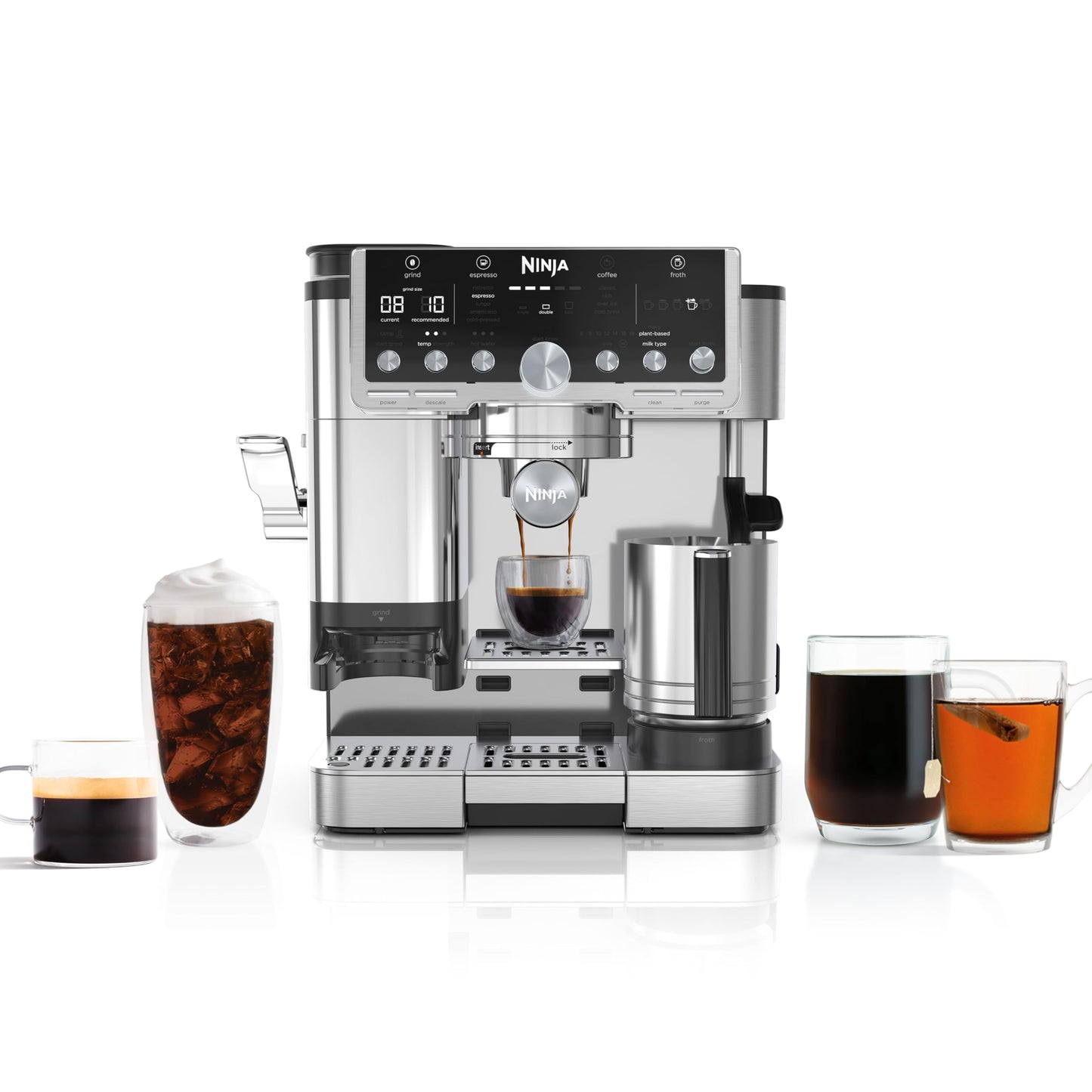 Ninja Luxe Café Pro Series, Espresso Machine, Drip Coffee, Cold Brew, Hot Water, Integrated Tamper, Built-in Grinder, Hands-Free Frother for Cappuccin