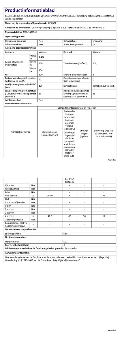 Hisense - MTM55205SE - Réfrigérateur Autoportant Double Porte Modèle 2022, 206 L, Argent, 143.4 x‎ 54.2 x 55 cm
