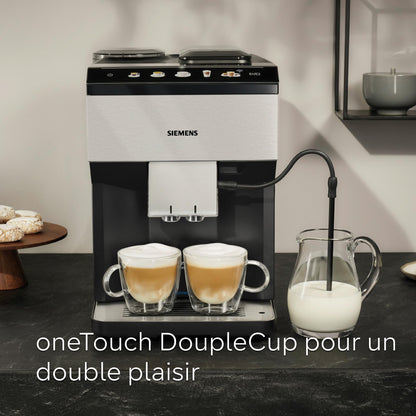 Siemens, machine à café tout automatique, EQ500, Home Connect, aromaDouble Shot, autoMilk Clean, ceramDrive, bandeau avec écran coffeeSelect, oneTouch DoubleCup, Inox/Noir, TP516RX3