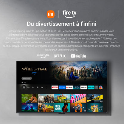 XIAOMI TV F Pro 75, 190 cm (75 Pouces), 4K UHD QLED, Smart TV, Fire TV, Contrôle Vocal Alexa, HDR10+, Mode Game Boost 120Hz, MEMC, 2Go+32Go, Compatible avec AirPlay