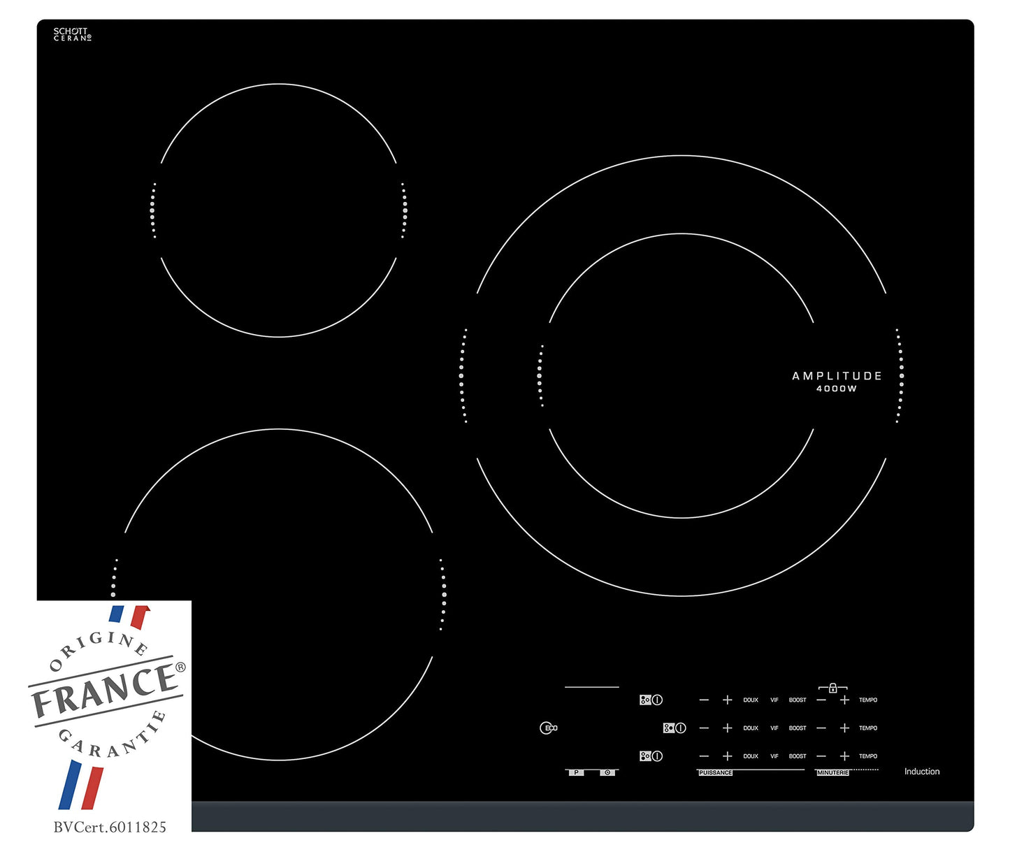 Sauter - SPI4360B - Plaque Induction - Table de Cuisson Encastrable - Noir - 3 Foyers - 7200W - Dimensions Encastrement : 56x49cm - Grand Foyer 28 cm et 14 Positions Cuissons - Fabriqué en France