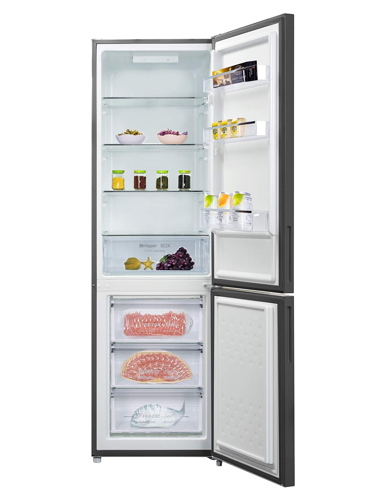 CHIQ Réfrigérateur congélateur bas FBM260L 262L (187+75), Low frost, Acier inoxydable, Portes réversibles, 39 db, 12 ans de garantie sur le compresseu