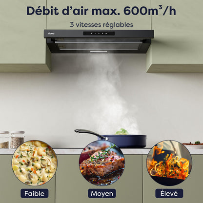 CIARRA CBCB6909A Classe A+ Hotte Télescopique Encastrable 60 cm 600 m³/h, Commande Tactile, 3 Vitesses, Recyclage & Evacuation, Filtre à Charbon CBCF055 Inclus, Noire