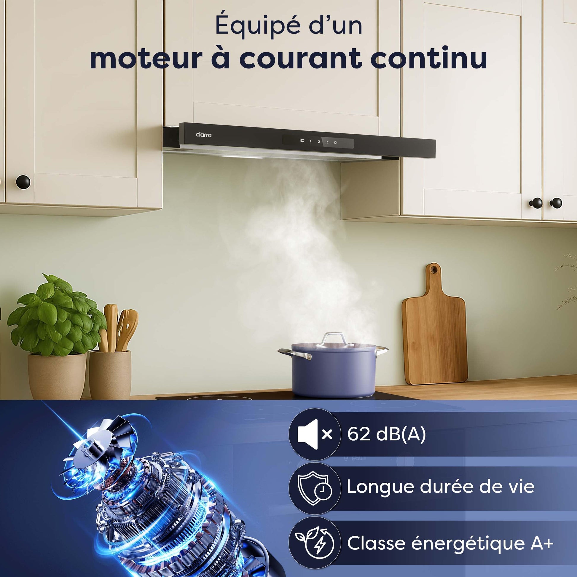 CIARRA CBCB6909A Classe A+ Hotte Télescopique Encastrable 60 cm 600 m³/h, Commande Tactile, 3 Vitesses, Recyclage & Evacuation, Filtre à Charbon CBCF055 Inclus, Noire