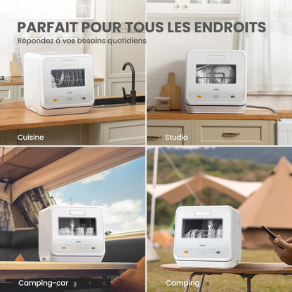COMFEE' Lave-vaisselle de comptoir, mini lave-vaisselle de table avec 6 programmes, lavage à la vapeur,Soins pour bébé et lavage des fruits, sans plom