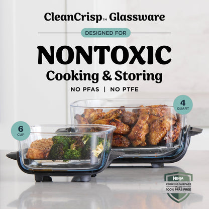 Ninja Crispi 4-in-1 Portable Glass Air Fryer Cooking System, 1500W, 4QT & 6-Cup TempWare Glass Containers with Storage Lids, Microwave, Freezer & Dishwasher Safe, Cyberspace Gray, FN101GY