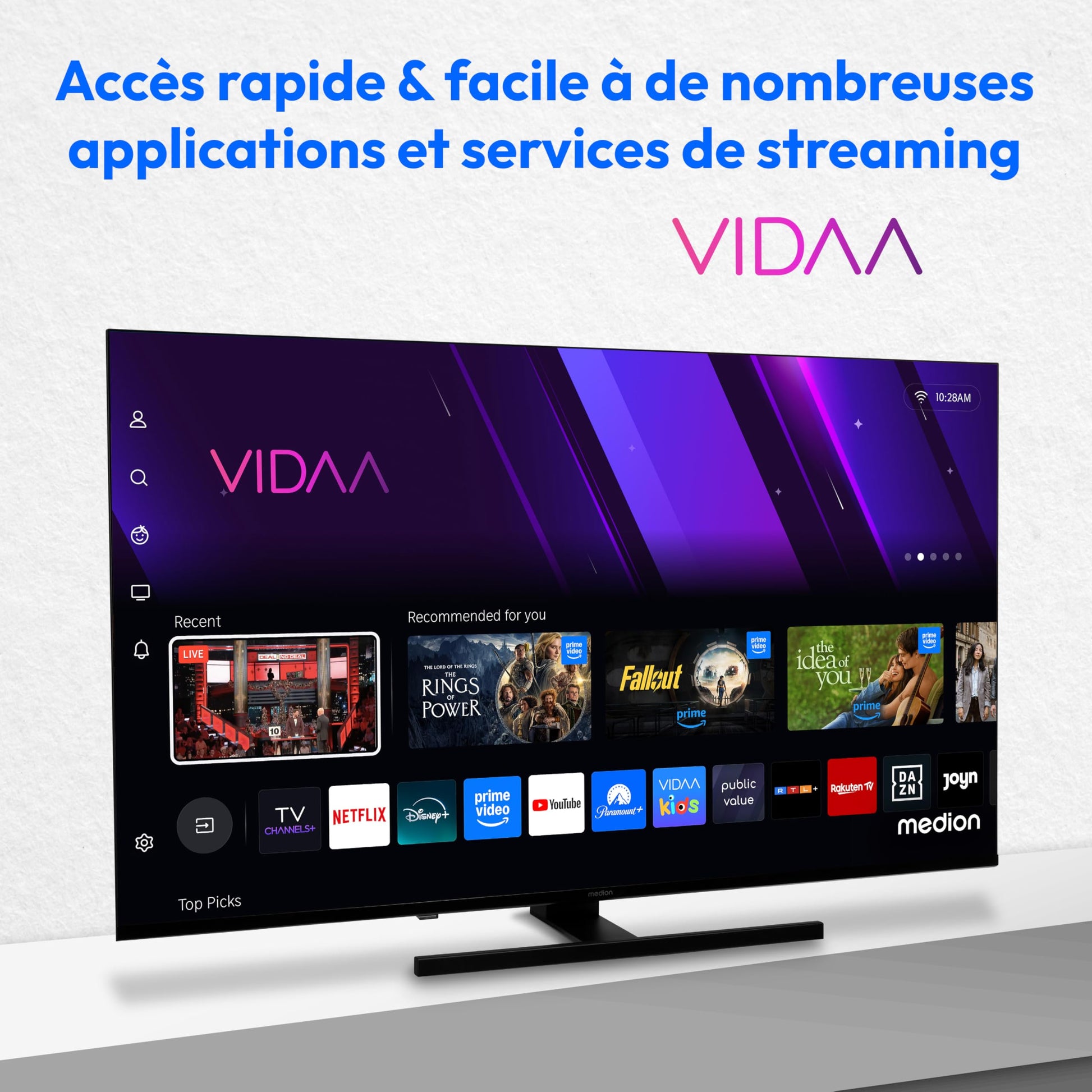 MEDION TV 55 Pouces 4K (138,8 cm) QLED Television (Smart TV 4K, Dolby Vision HDR, VIDAA Store, Prime Video, Disney+, DAZN, Paramount+, DTS X, Dolby Atmos, PVR, Bluetooth, MD 855600)