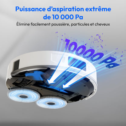 MEDION Robot aspirateur avec Station 3-en-1, Navigation Laser et Fonction serpillère X55 SW+ (Puissance d’Aspiration 10.000 Pa, brosses rotatives, Las