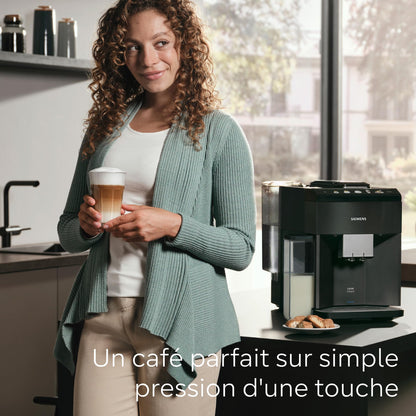 Siemens, machine à café tout automatique, EQ500, Home Connect, aromaDouble Shot, autoMilk Clean, ceramDrive, bandeau avec écran coffeeSelect, oneTouch DoubleCup, Inox/Noir, TP516RX3
